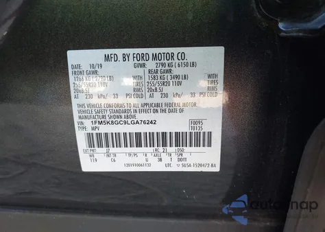 2020 Ford Explorer St z USA, uszkodzony, nr VIN 1FM5K8GC9LGA76242